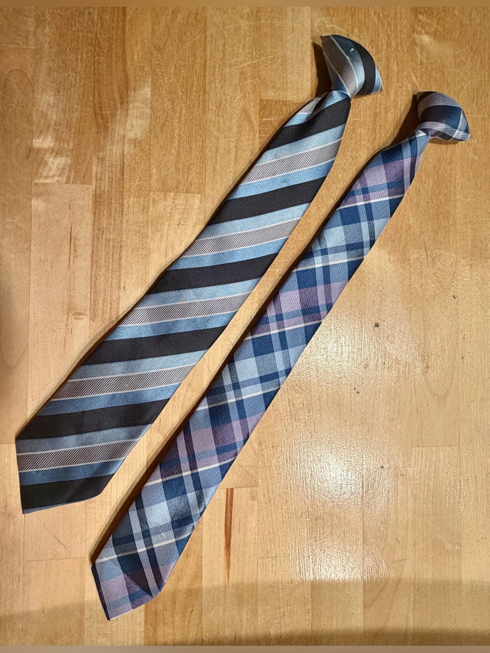 Boys Clip-On Tie Bundle Blue Plaid Striped 2pc